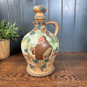 Antique Nippon Whiskey Jug Scenic Hand Painted Monk Design Wine Bottle with Cork